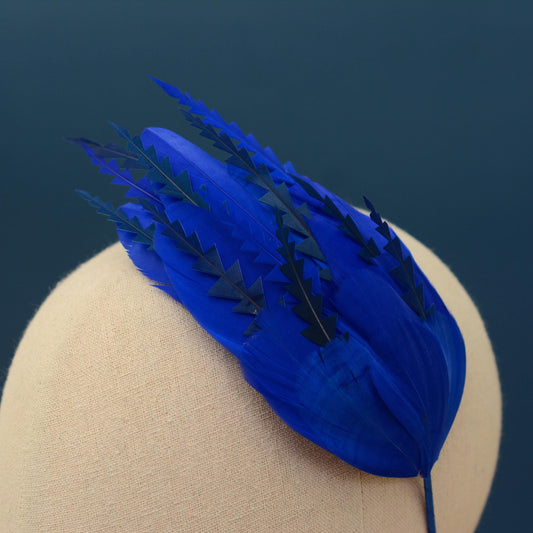 Cobalt Blue Feather Fascinator Headband No.006 | Blue Feather Headband | Blue Feather Headpiece