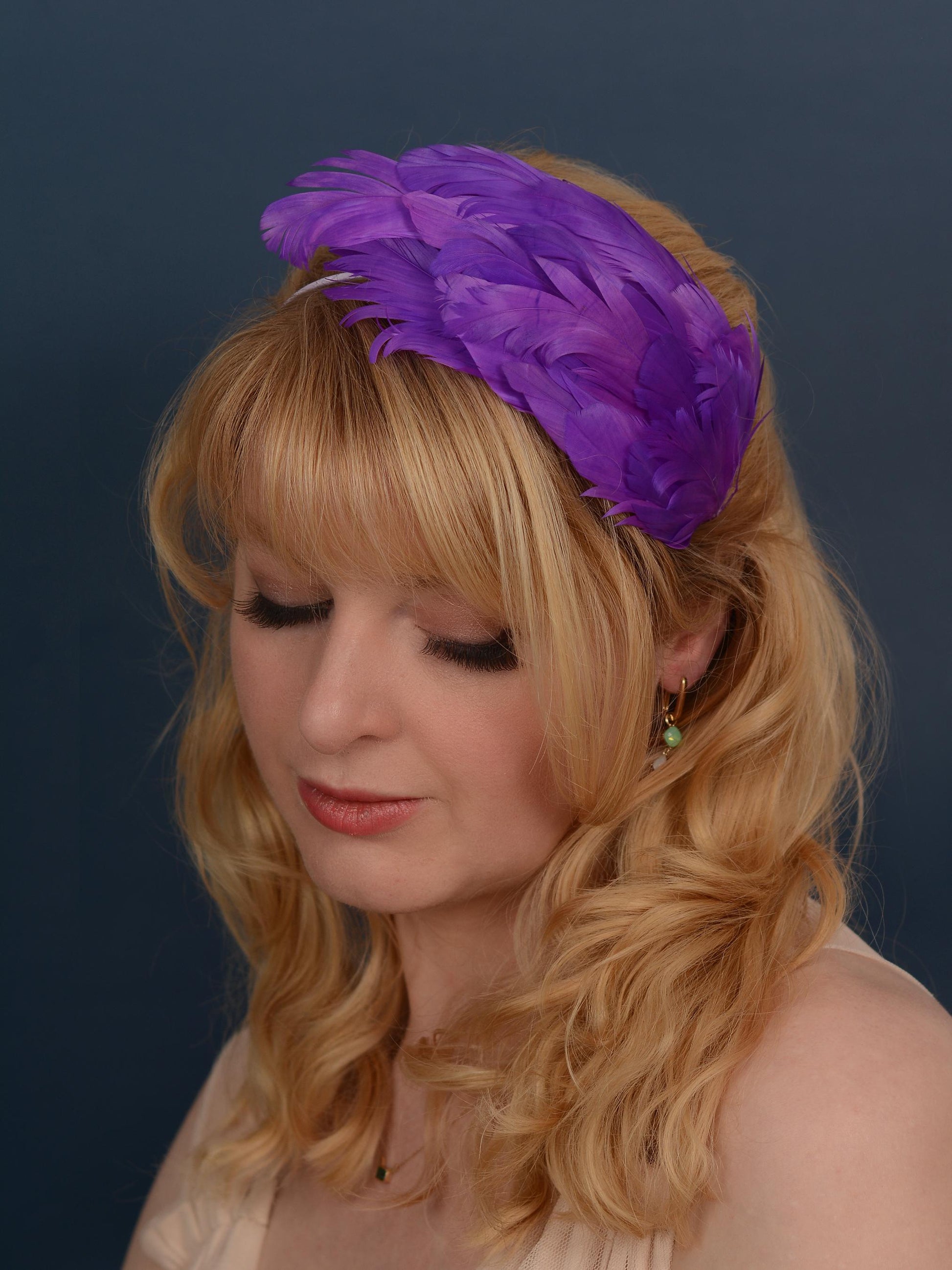 Cosmic Purple Feather Fascinator Headband No.014 | Purple Feather Headband | Purple Feather Headpiece