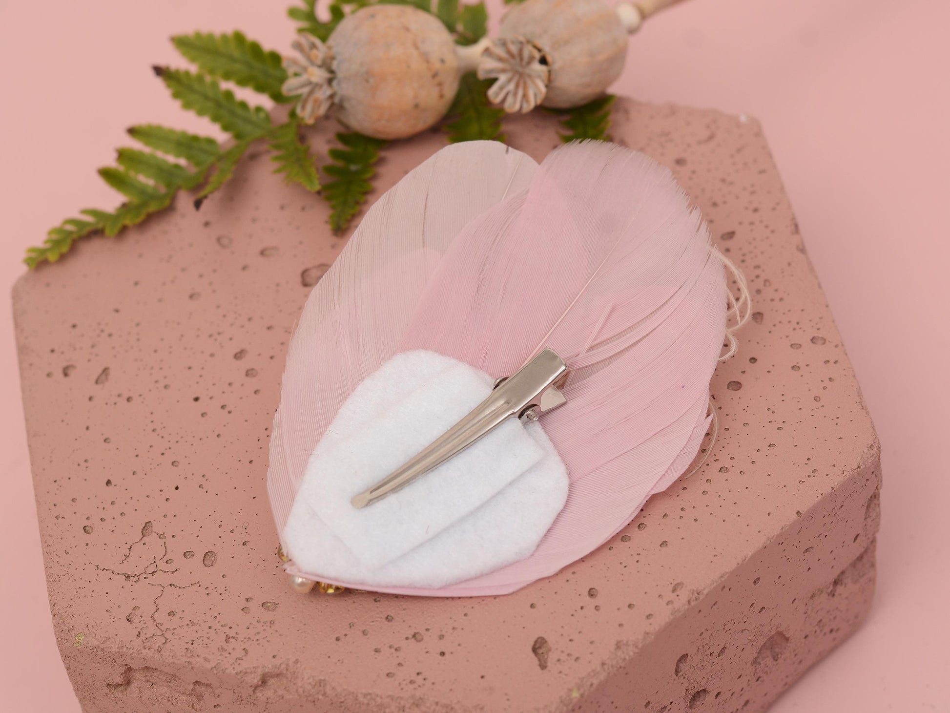 Blush Pink Vintage Style Feather Hair Clip in with Crystals and Pearls | Pink Feather Fascinator | Pink Feather Headpiece | Bridal Hair Clip