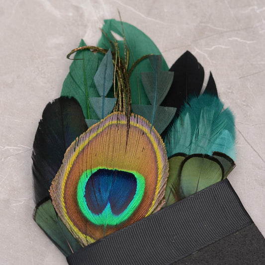 Peacock Feather Pocket Square in Shades of Black and Green No.230 | Suit Accessory | Feather Neck Tie | Grooms Outfit | Groomsmen | Wedding