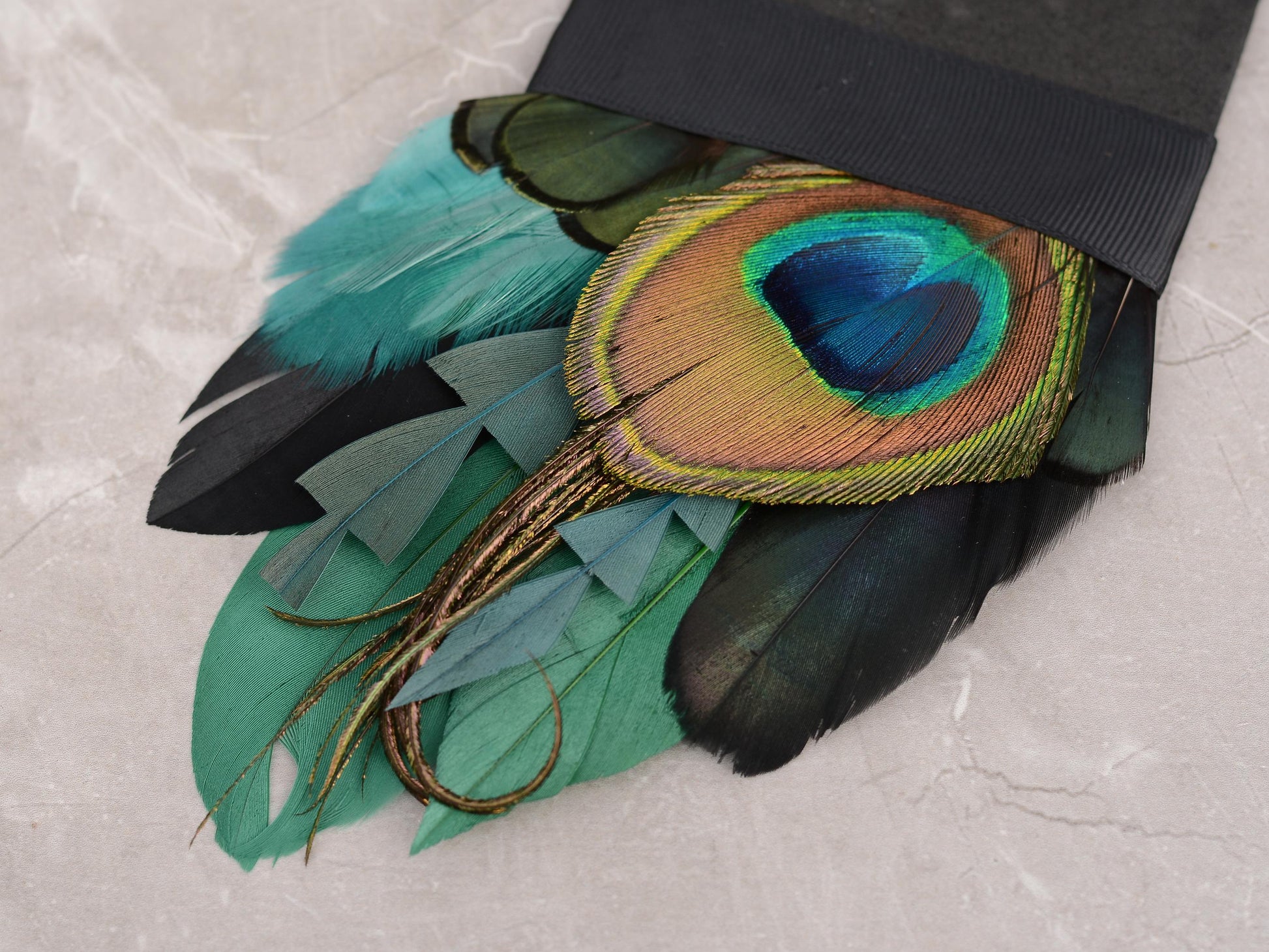 Peacock Feather Pocket Square in Shades of Black and Green No.230 | Suit Accessory | Feather Neck Tie | Grooms Outfit | Groomsmen | Wedding
