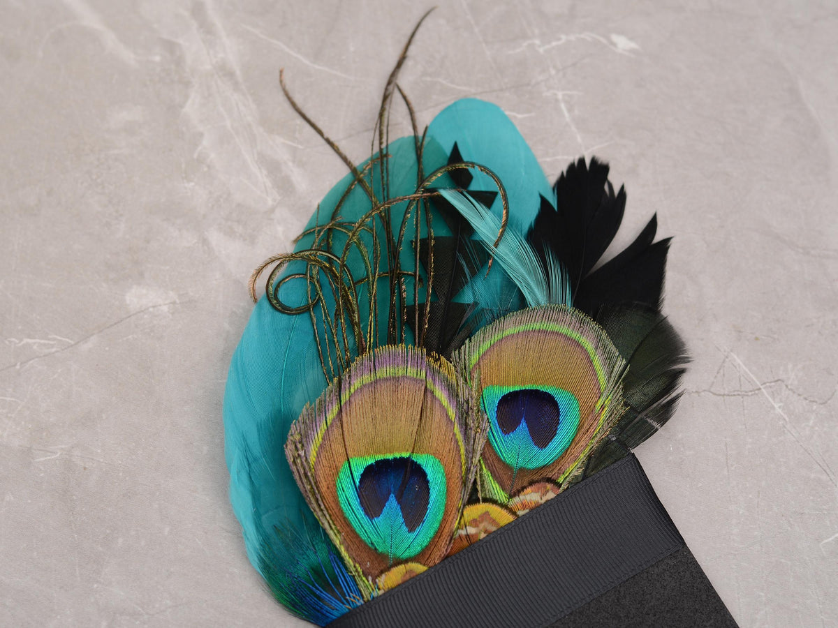 Teal and Green Peacock Feather Pocket Square No.209 | Suit Accessory | Feather Neck Tie | Grooms Outfit | Groomsmen Gift | Wedding