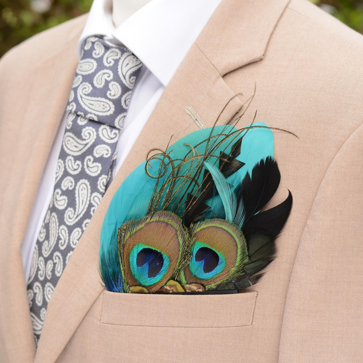 Teal and Green Peacock Feather Pocket Square No.209 | Suit Accessory | Feather Neck Tie | Grooms Outfit | Groomsmen Gift | Wedding