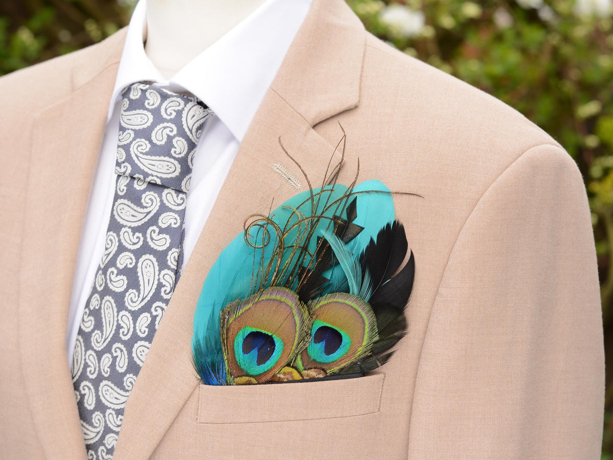 Teal and Green Peacock Feather Pocket Square No.209 | Suit Accessory | Feather Neck Tie | Grooms Outfit | Groomsmen Gift | Wedding
