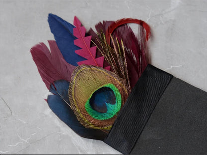 Plum, Navy and Peacock Feather Pocket Square No.178 | Suit Accessory | Feather Neck Tie | Grooms Outfit | Groomsmen | Wedding
