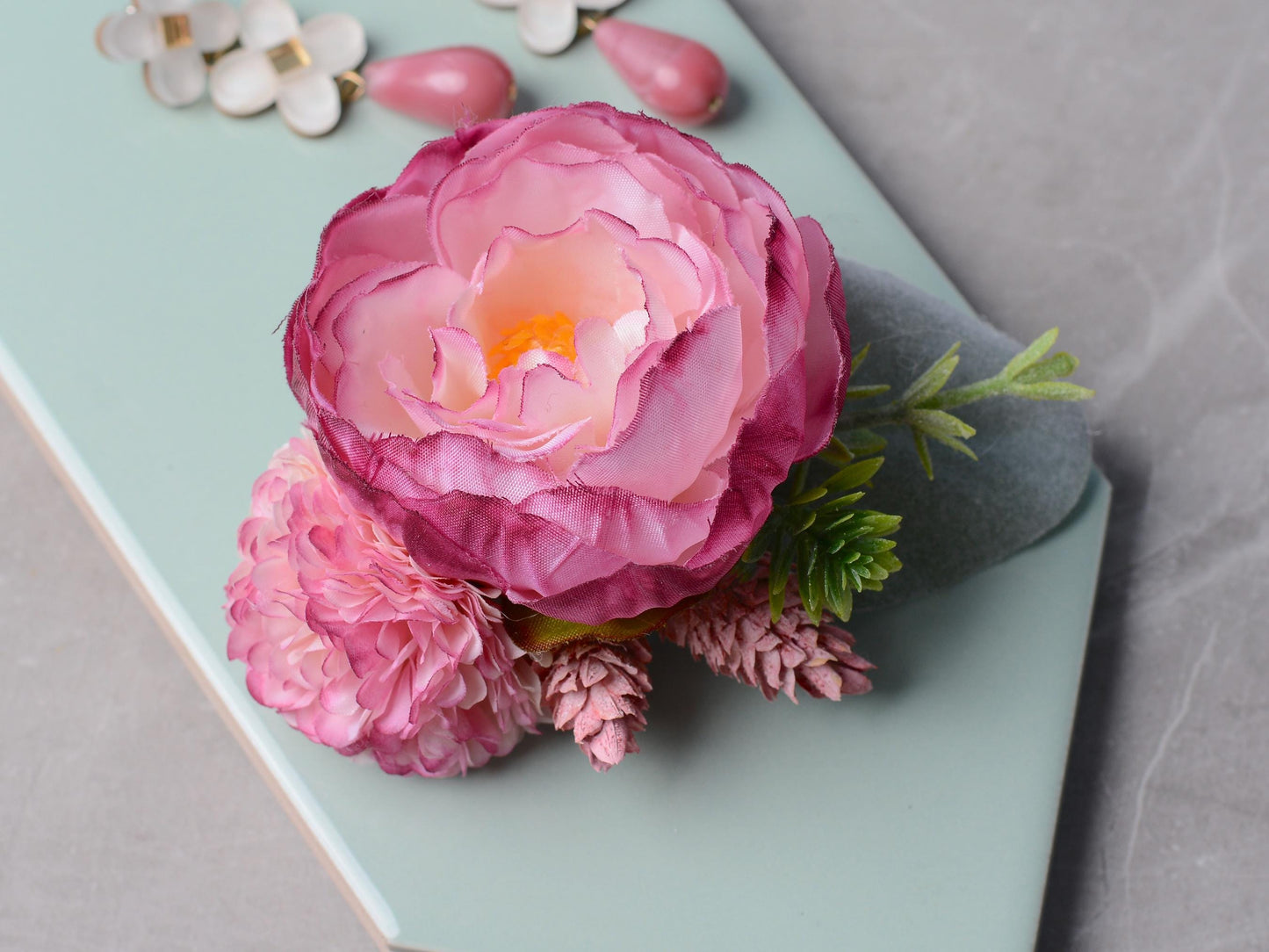 Ranuculus Hair Clip in Pink and White | Silk Flower Hair Clip | Bridal Hair Clip | Bridesmaids Hair Clip | Floral Headpiece