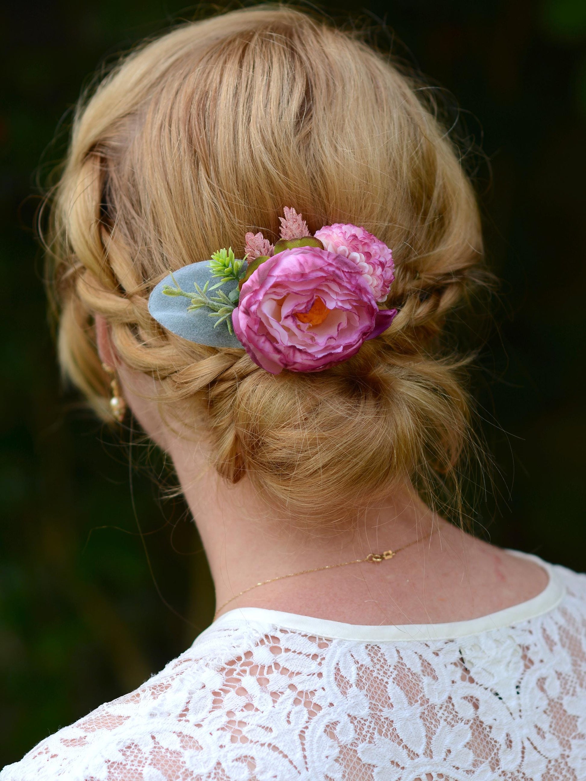 Ranuculus Hair Clip in Pink and White | Silk Flower Hair Clip | Bridal Hair Clip | Bridesmaids Hair Clip | Floral Headpiece