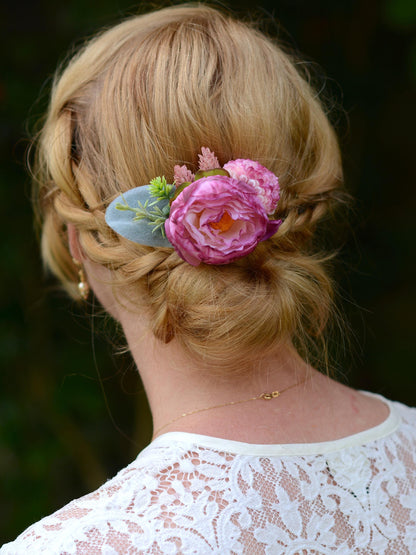 Ranuculus Hair Clip in Pink and White | Silk Flower Hair Clip | Bridal Hair Clip | Bridesmaids Hair Clip | Floral Headpiece