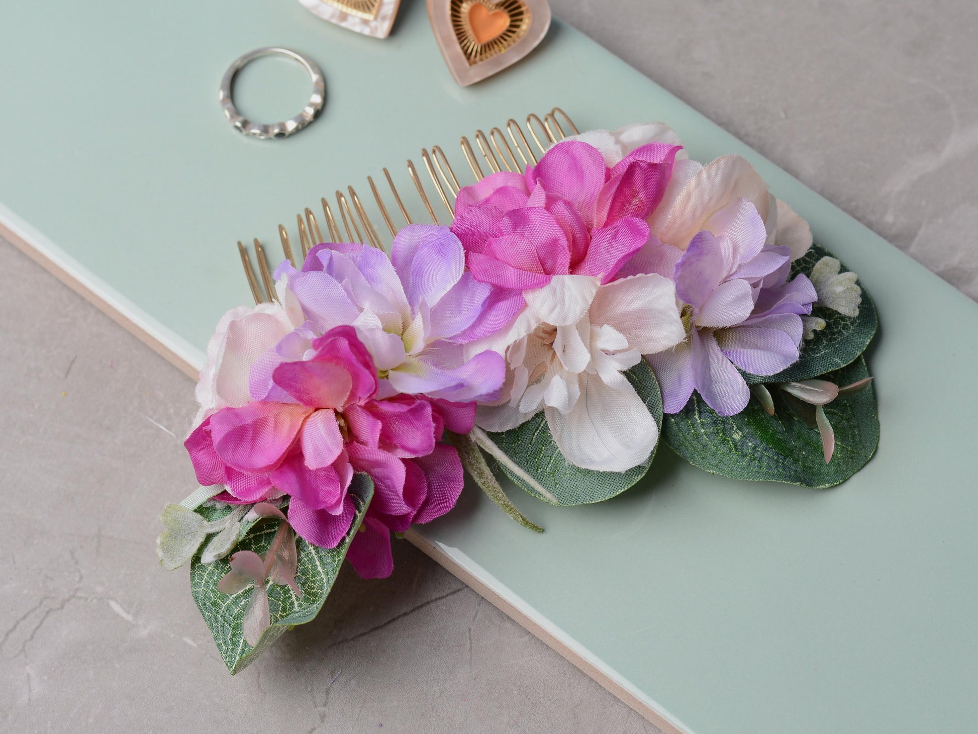 Large Silk Flower Hair Comb in Pink and Purple Blossom and Eucalyptus | Bridal Hair Comb | Bridesmaids Hair Clip | Bridal Headpiece