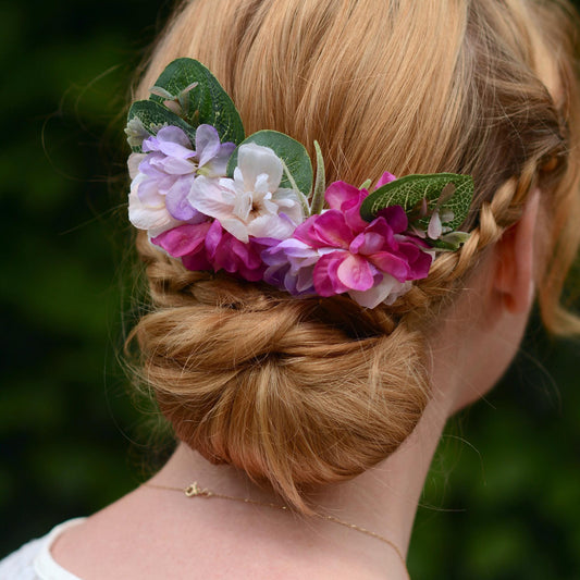Large Silk Flower Hair Comb in Pink and Purple Blossom and Eucalyptus | Bridal Hair Comb | Bridesmaids Hair Clip | Bridal Headpiece