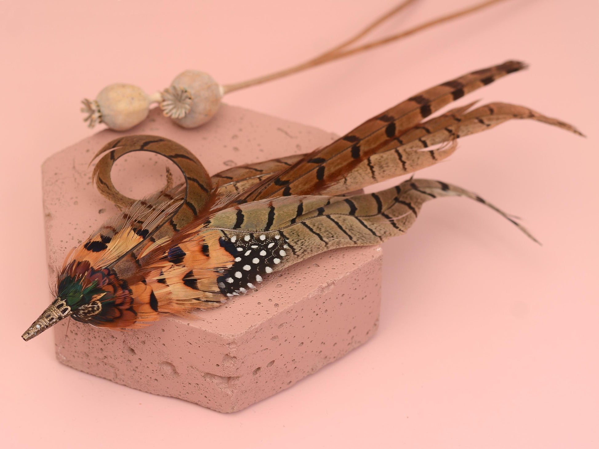 Luxury Pheasant Feather Hat Pin No.327 | Unique Pheasant Feather Boutonniere | Pheasant Feather Brooch