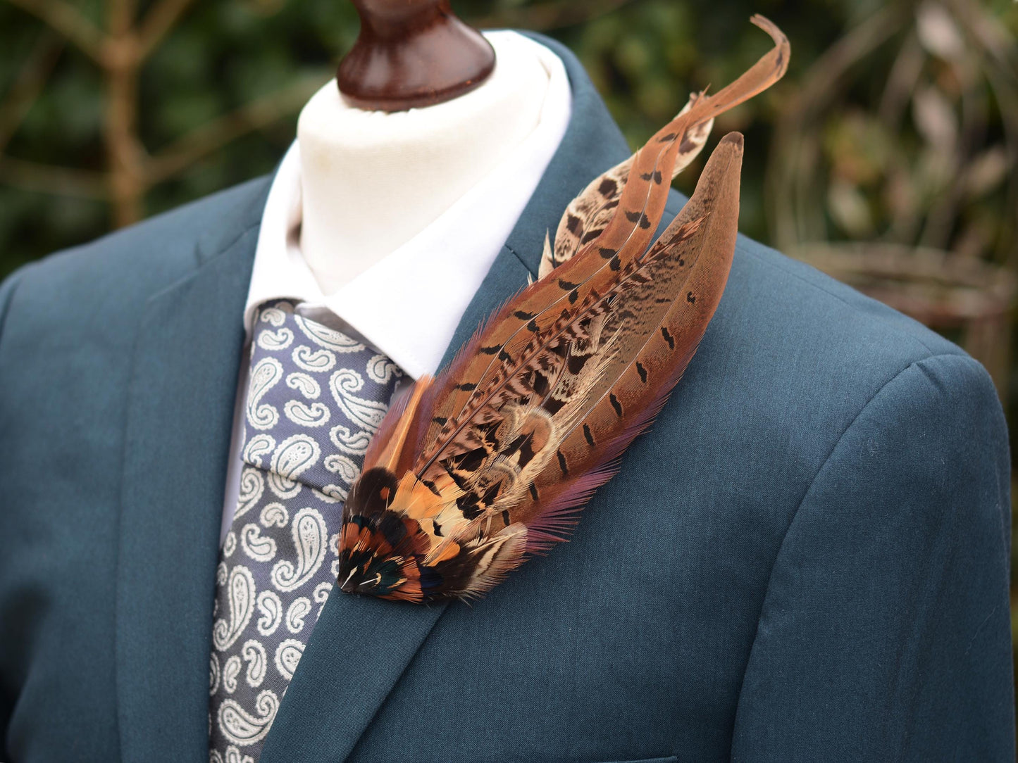 Luxury Pheasant Feather Hat Pin No.327 | Unique Pheasant Feather Boutonniere | Pheasant Feather Brooch