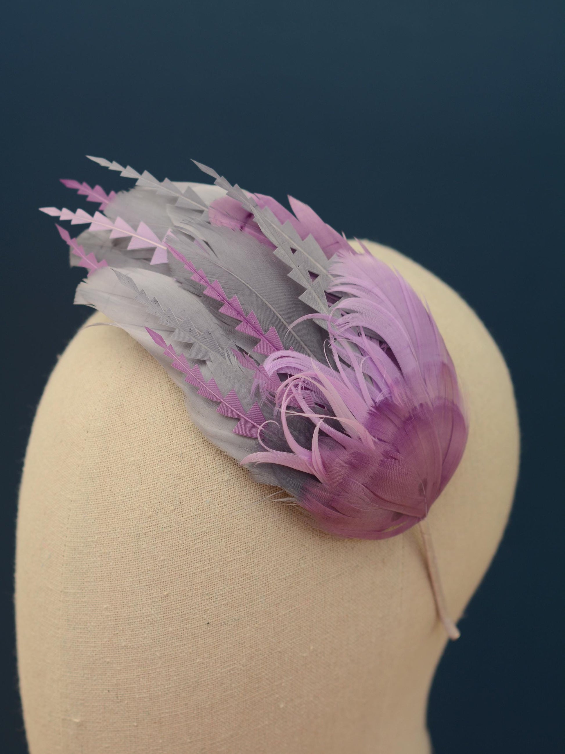 Ombre Grey and Lavender Purple Feather Fascinator Headband No.011 | Grey Feather Headband | Purple Feather Headpiece