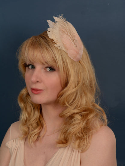 Ombre Blush Pink and Ivory Feather Fascinator Headband No.010 | Pink Feather Headband | Pink Feather Headpiece