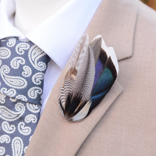 Mallard Duck Feather Lapel Pin in Navy Blue | Feather Boutonniere | Feather Brooch | Feather Hat Pin | Grooms Outfit | Wedding