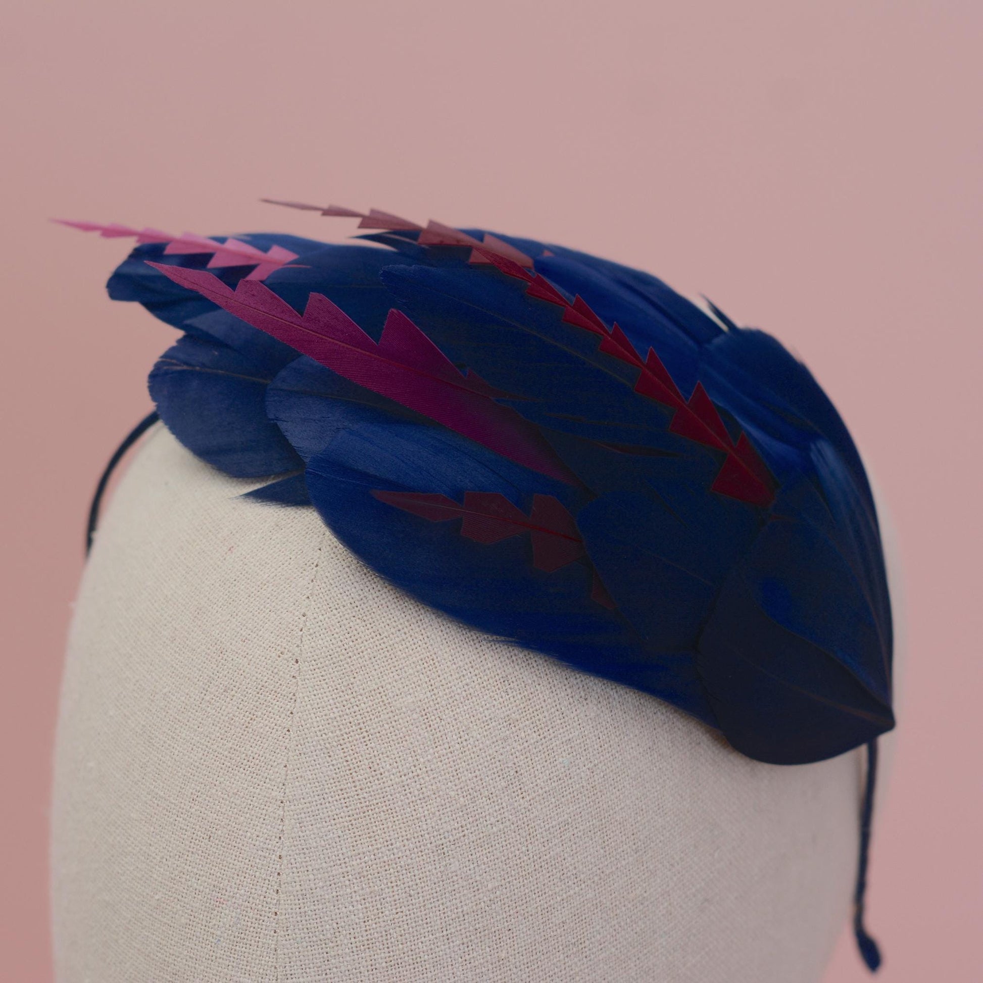 Navy Blue and Burgundy Feather Fascinator Headband No.003 | Blue Feather Headband | Blue Feather Headpiece