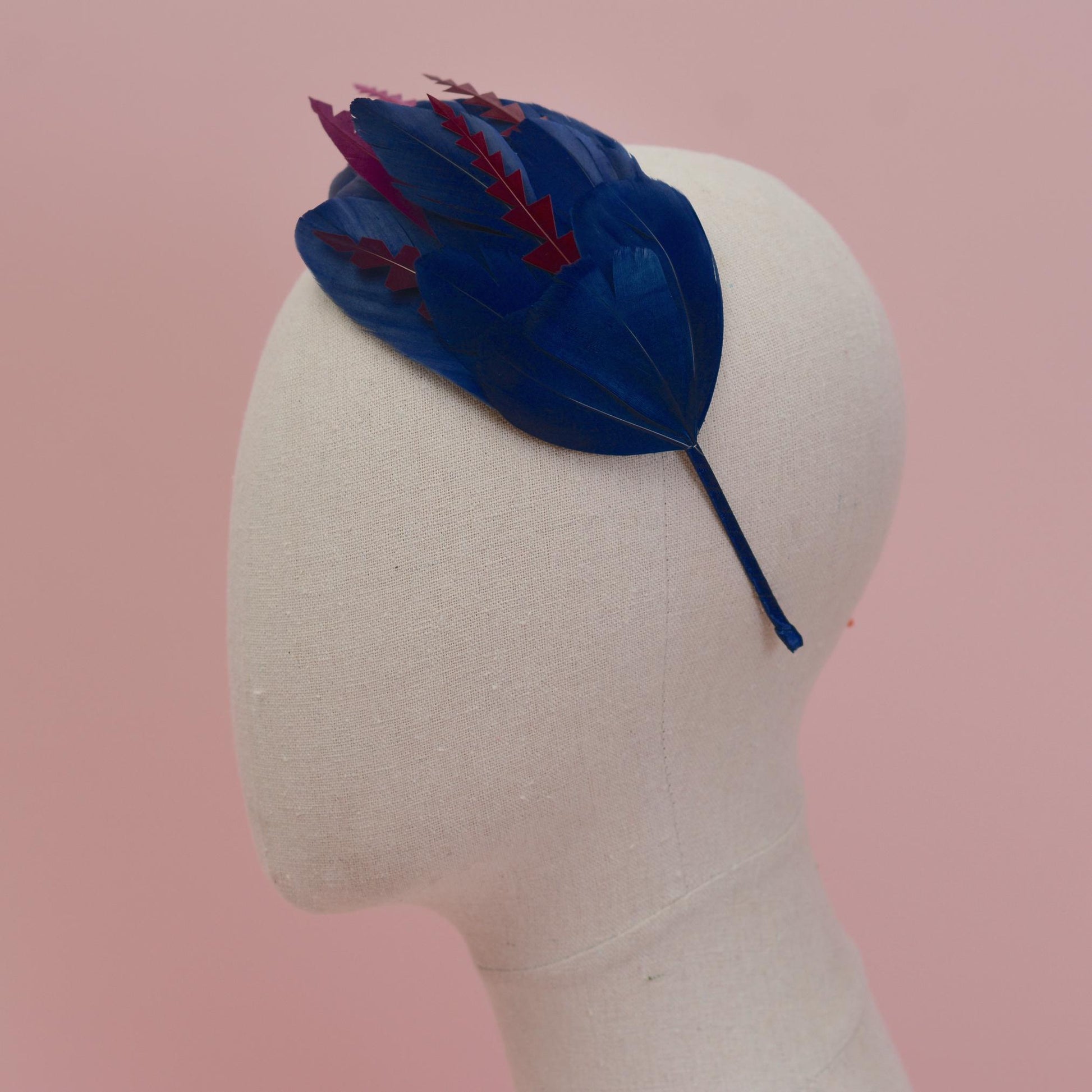 Navy Blue and Burgundy Feather Fascinator Headband No.003 | Blue Feather Headband | Blue Feather Headpiece