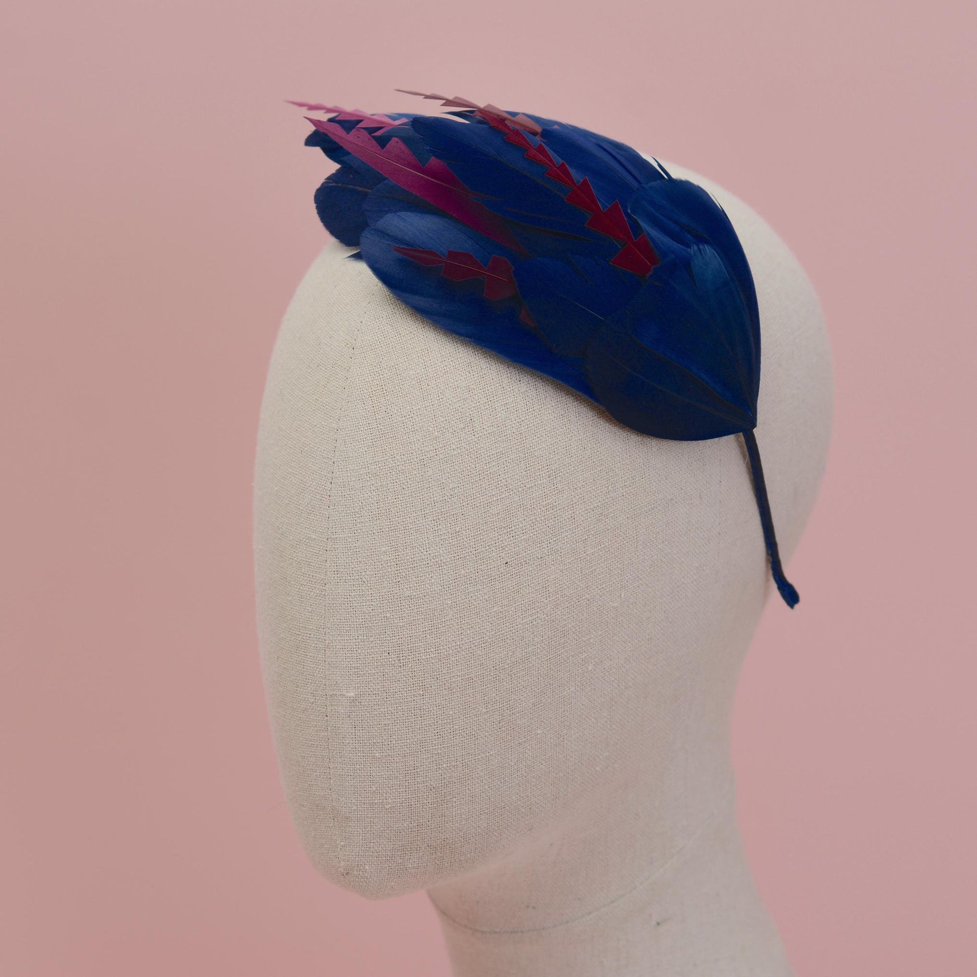 Navy Blue and Burgundy Feather Fascinator Headband No.003 | Blue Feather Headband | Blue Feather Headpiece