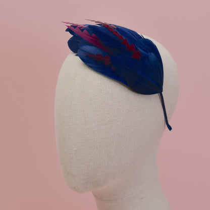 Navy Blue and Burgundy Feather Fascinator Headband No.003 | Blue Feather Headband | Blue Feather Headpiece