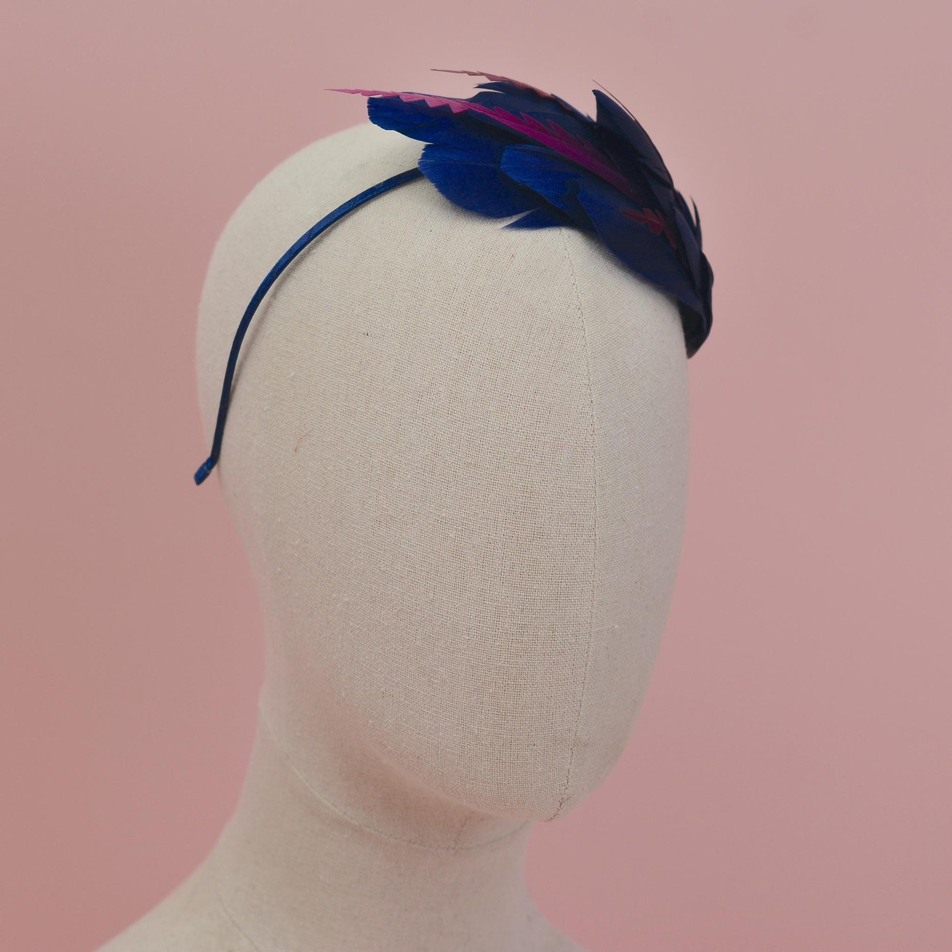 Navy Blue and Burgundy Feather Fascinator Headband No.003 | Blue Feather Headband | Blue Feather Headpiece