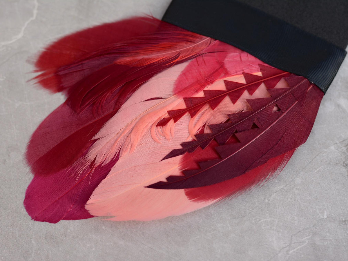Ombre Crimson and Coral Goose Feather Pocket Square No.286 | Suit Accessory | Feather Neck Tie | Grooms Outfit | Groomsmen