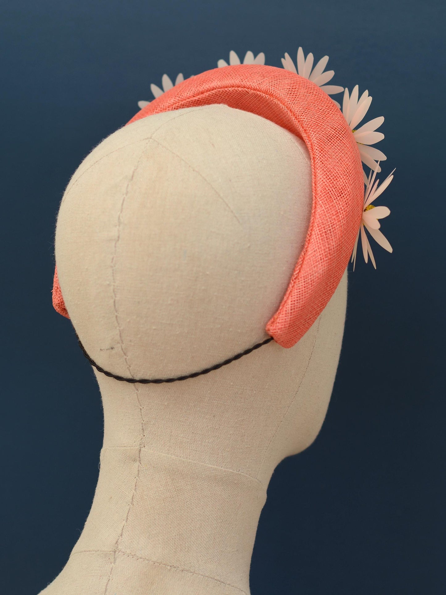 Coral Pink and Sequin Daisy Bandeau Headband Fascinator | Feather Hat | Wedding Fascinator