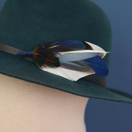 Duck Feather Brooch Hat Pin in Shades of Blue No.319 | Feather Boutonniere | Feather Hat Pin | Grooms Outfit