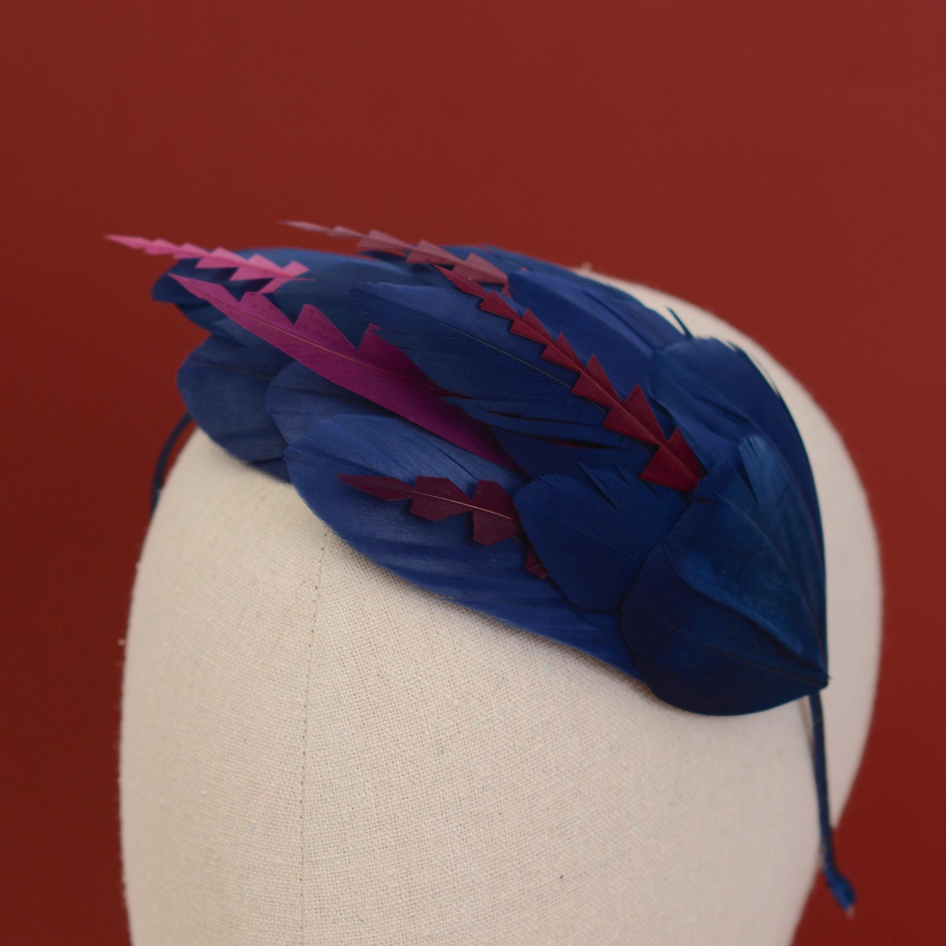 Navy Blue and Burgundy Feather Fascinator Headband No.003 | Blue Feather Headband | Blue Feather Headpiece