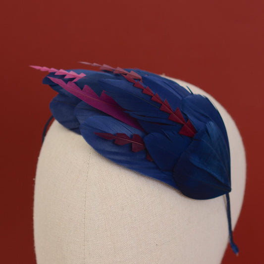 Navy Blue and Burgundy Feather Fascinator Headband No.003 | Blue Feather Headband | Blue Feather Headpiece