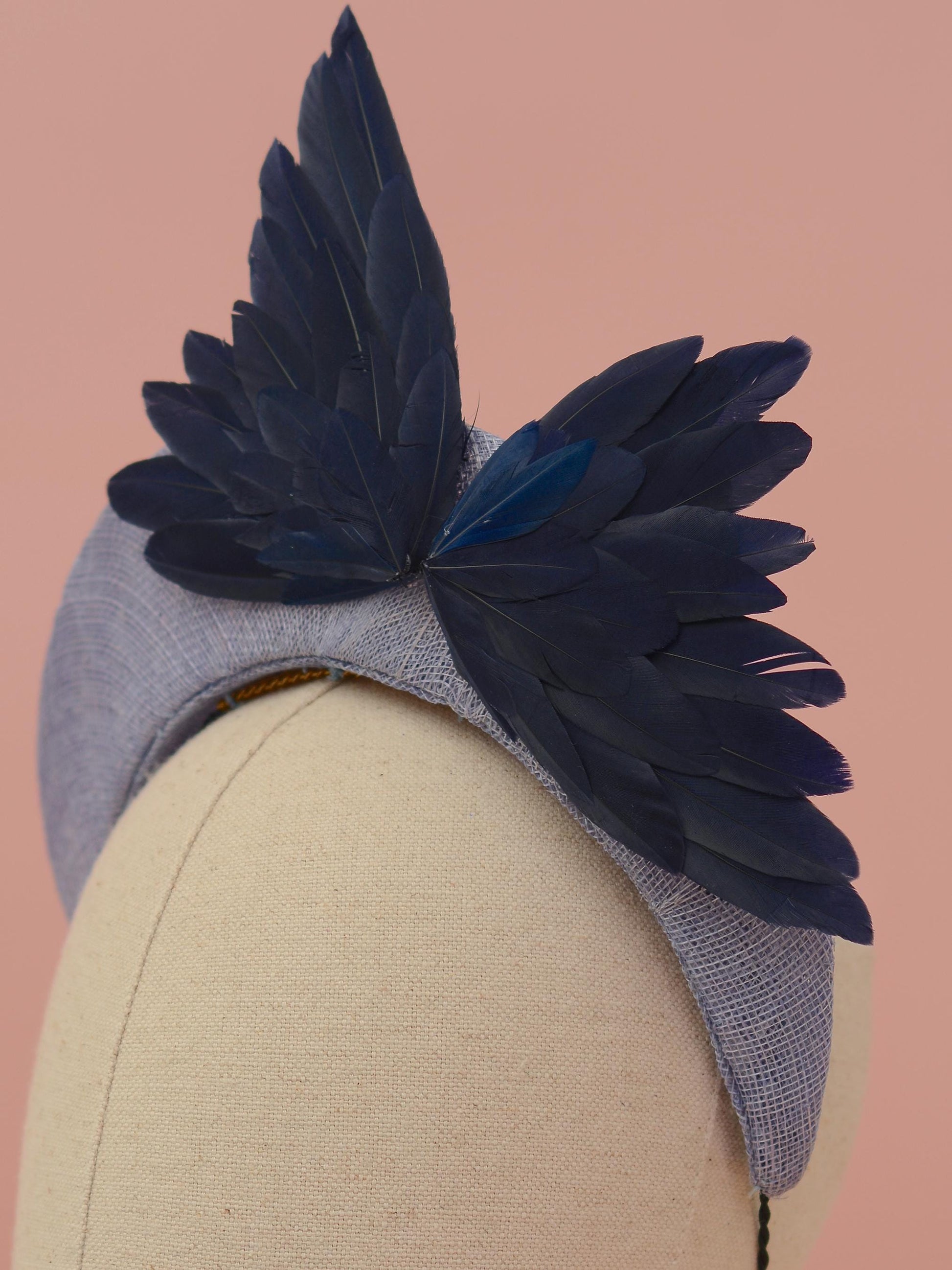 Bird Wing Navy and Cornflower Blue Halo Bandeau Headband Fascinator