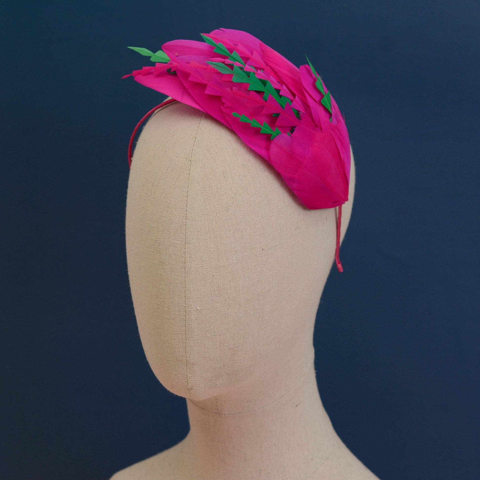 Pink and Green Feather Fascinator Headband No.005 | Pink Feather Headband | Pink Feather Headpiece