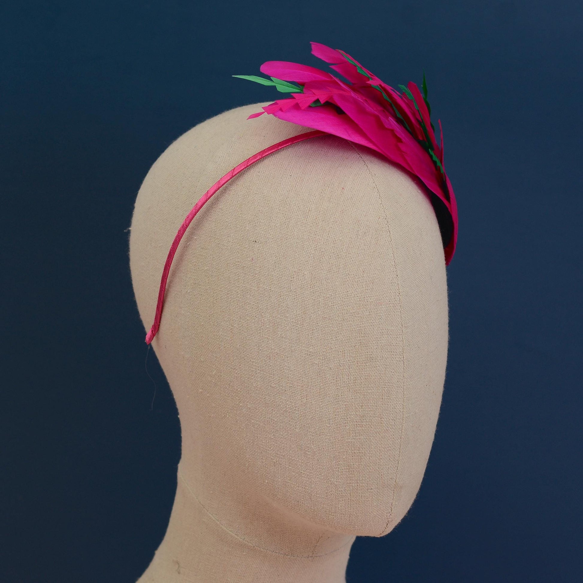 Pink and Green Feather Fascinator Headband No.005 | Pink Feather Headband | Pink Feather Headpiece