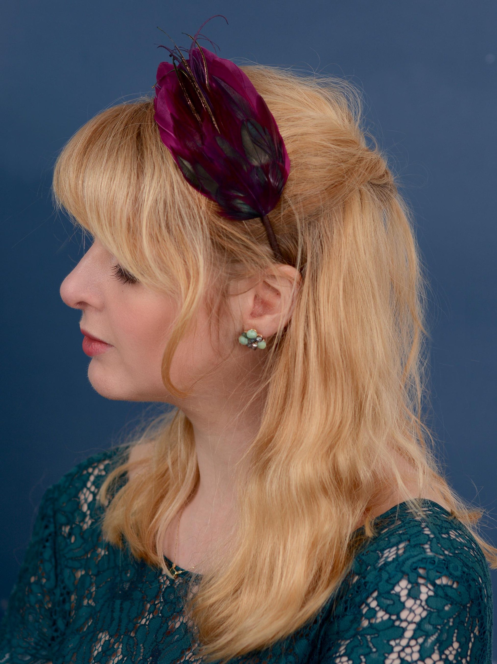 Plum Purple Feather Headband No.001 | Purple Feather Fascinator | Feather Headpiece