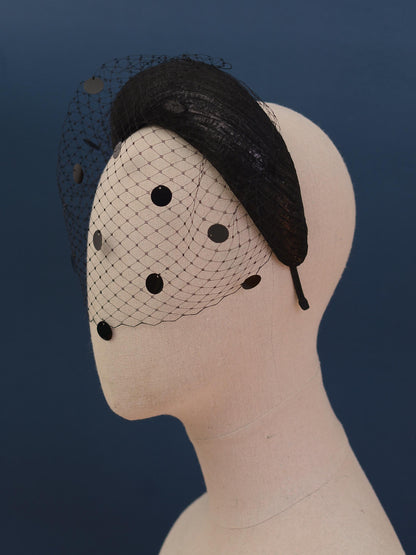Black Headband Fascinator with Polka Dot Sequin Birdcage Veil