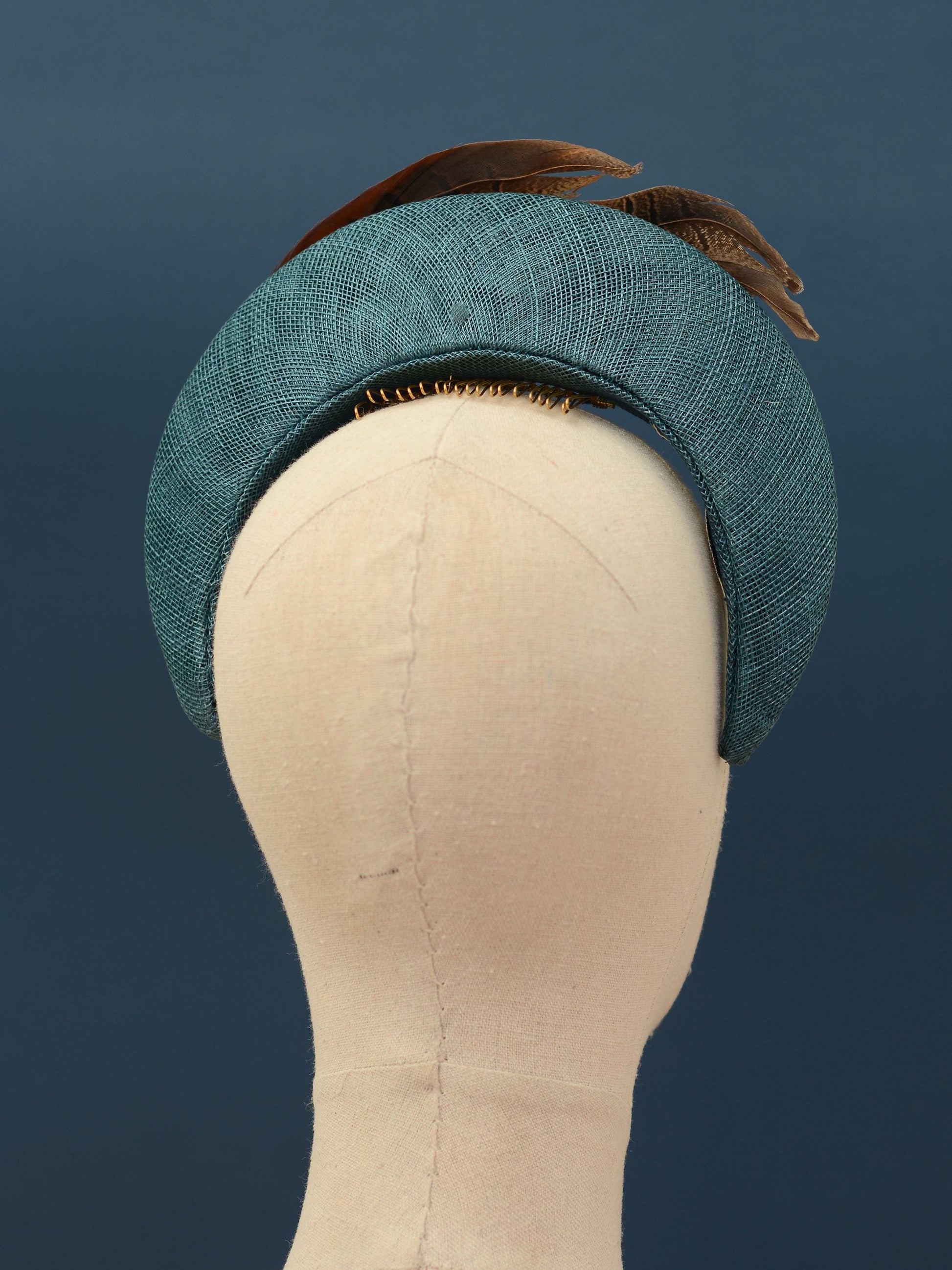 Pheasant Feather and Teal Halo Bandeau Headband Fascinator