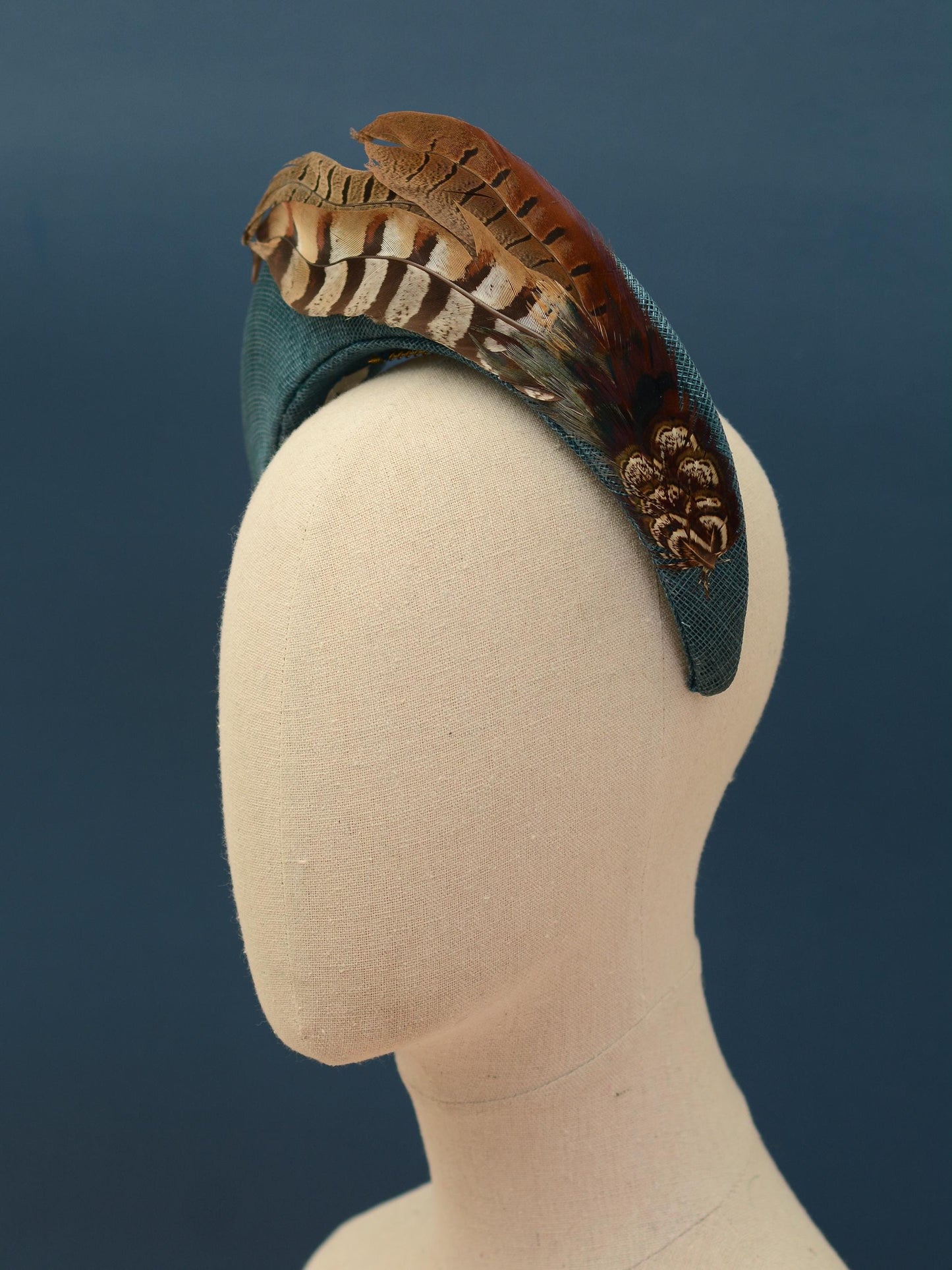 Pheasant Feather and Teal Halo Bandeau Headband Fascinator