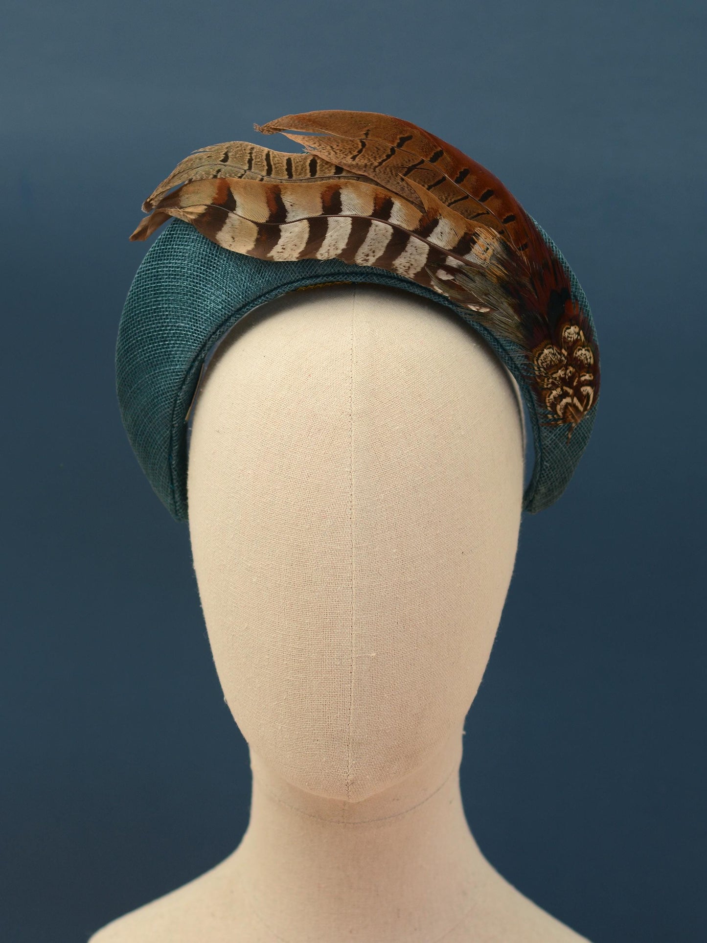 Pheasant Feather and Teal Halo Bandeau Headband Fascinator