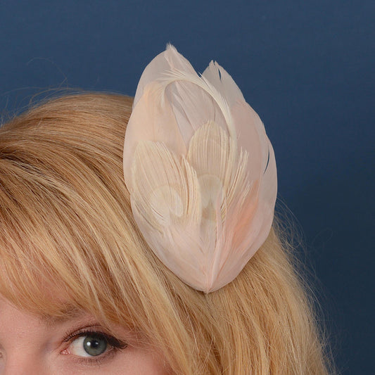 Peacock Feather Hair Clip in Ivory and Blush Pink No.32 | Bridal Feather Hair Clip | Blush Feather Fascinator
