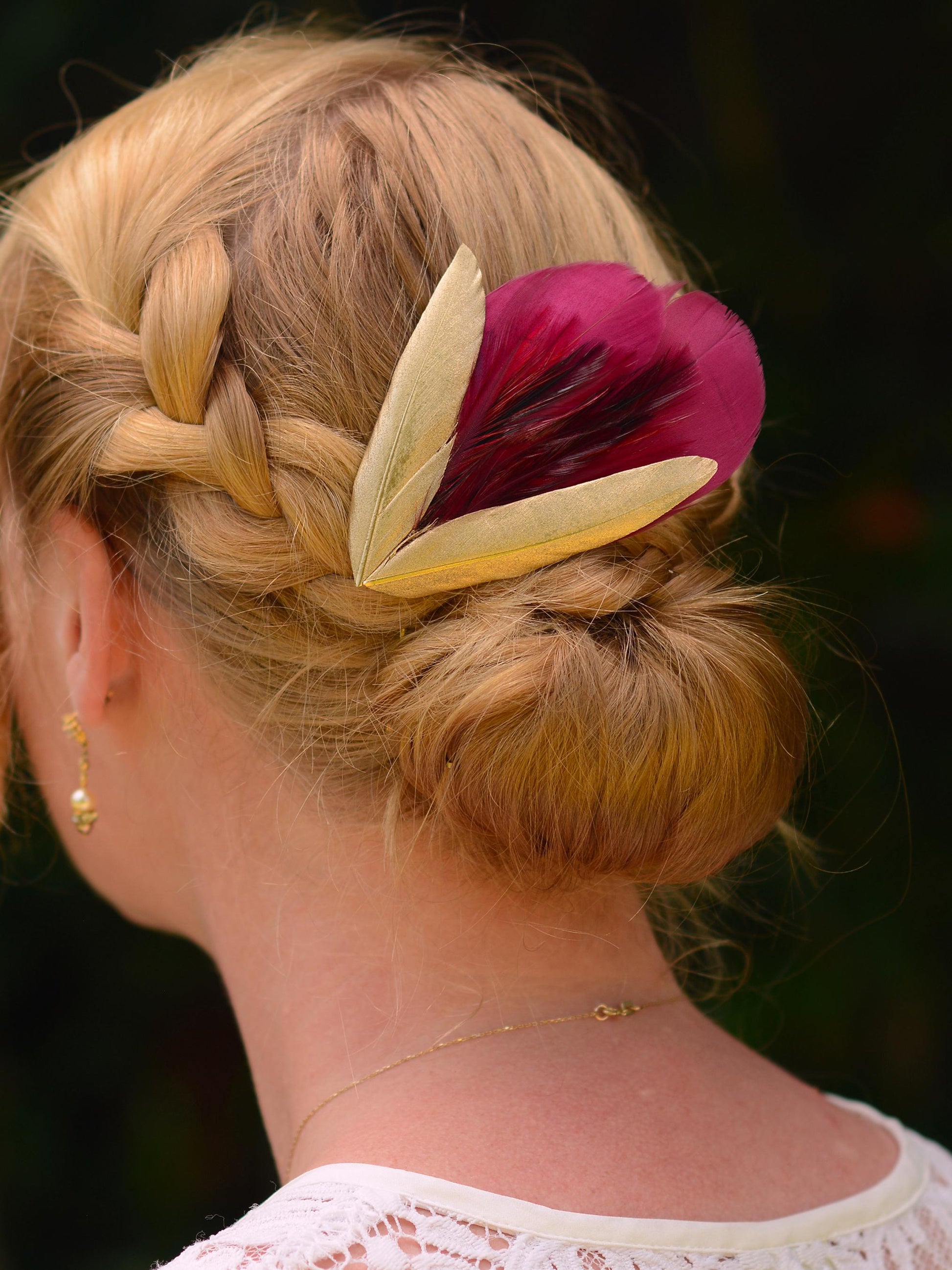 Feather Hair Clip Burgundy and Gold | Claret Feather Fascinator | Feather Headpiece | Bridal Hair Clip | Bridal Headpiece | Bridesmaids