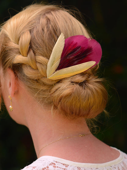 Feather Hair Clip Burgundy and Gold | Claret Feather Fascinator | Feather Headpiece | Bridal Hair Clip | Bridal Headpiece | Bridesmaids