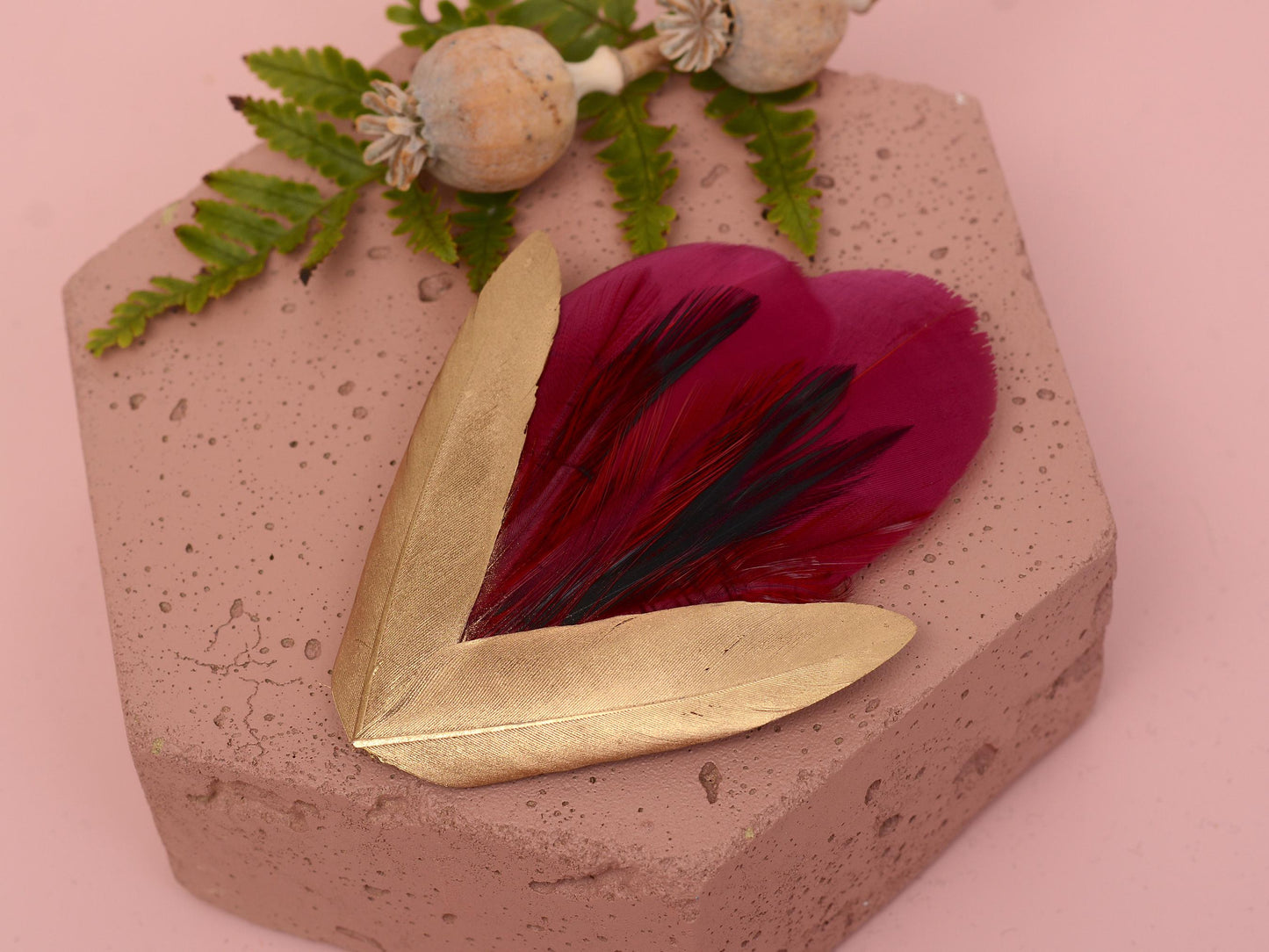 Feather Hair Clip Burgundy and Gold | Claret Feather Fascinator | Feather Headpiece | Bridal Hair Clip | Bridal Headpiece | Bridesmaids