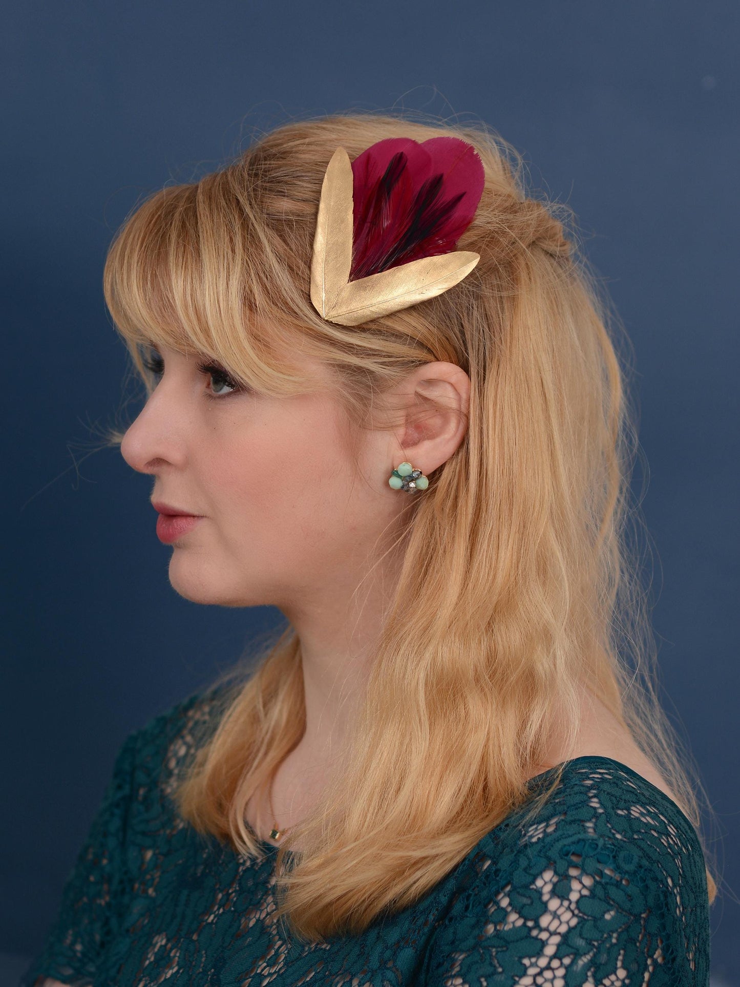 Feather Hair Clip Burgundy and Gold | Claret Feather Fascinator | Feather Headpiece | Bridal Hair Clip | Bridal Headpiece | Bridesmaids