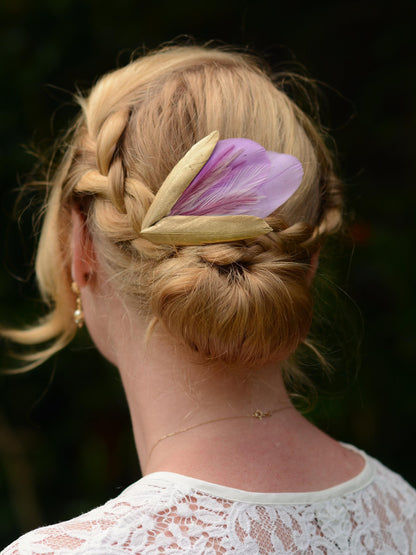 Feather Hair Clip Lilac Purple and Gold | Feather Fascinator | Feather Headpiece | Bridal Hair Clip | Bridal Headpiece | Bridesmaids