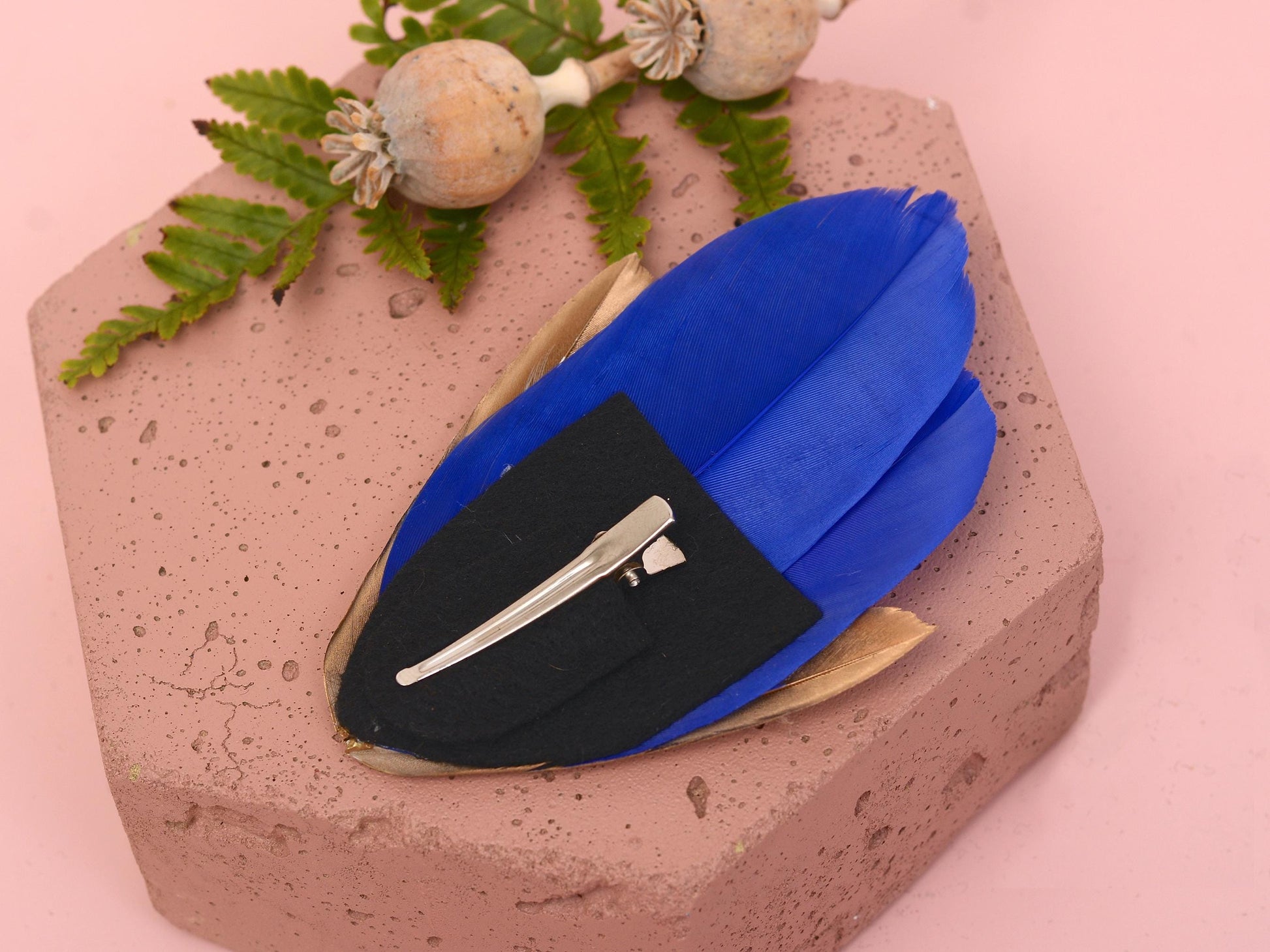 Feather Hair Clip in Cobalt Blue and Gold | Royal Blue Feather Fascinator | Feather Headpiece | Bridal Hair Clip | Bridesmaids