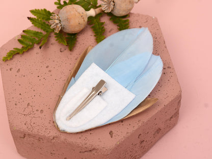 Feather Hair Clip in Sky Blue and Gold | Royal Blue Feather Fascinator | Feather Headpiece | Bridal Hair Clip | Bridesmaids