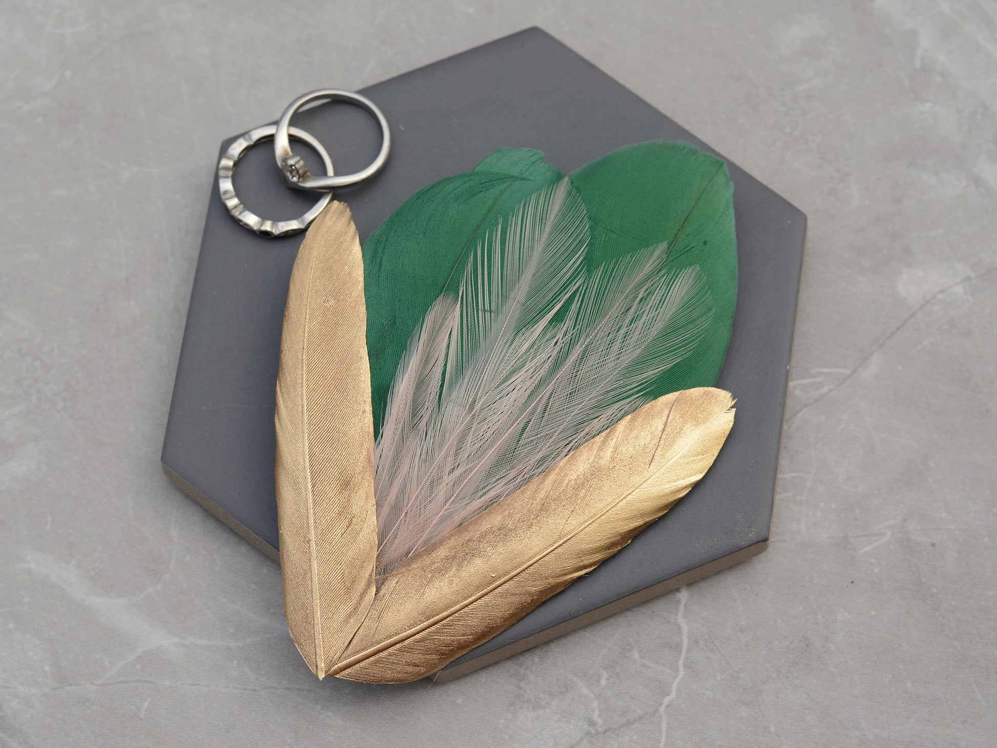 Feather Hair Clip in Green, Pink and Gold | Feather Fascinator | Feather Headpiece | Bridal Hair Clip | Bridal Headpiece | Bridesmaids