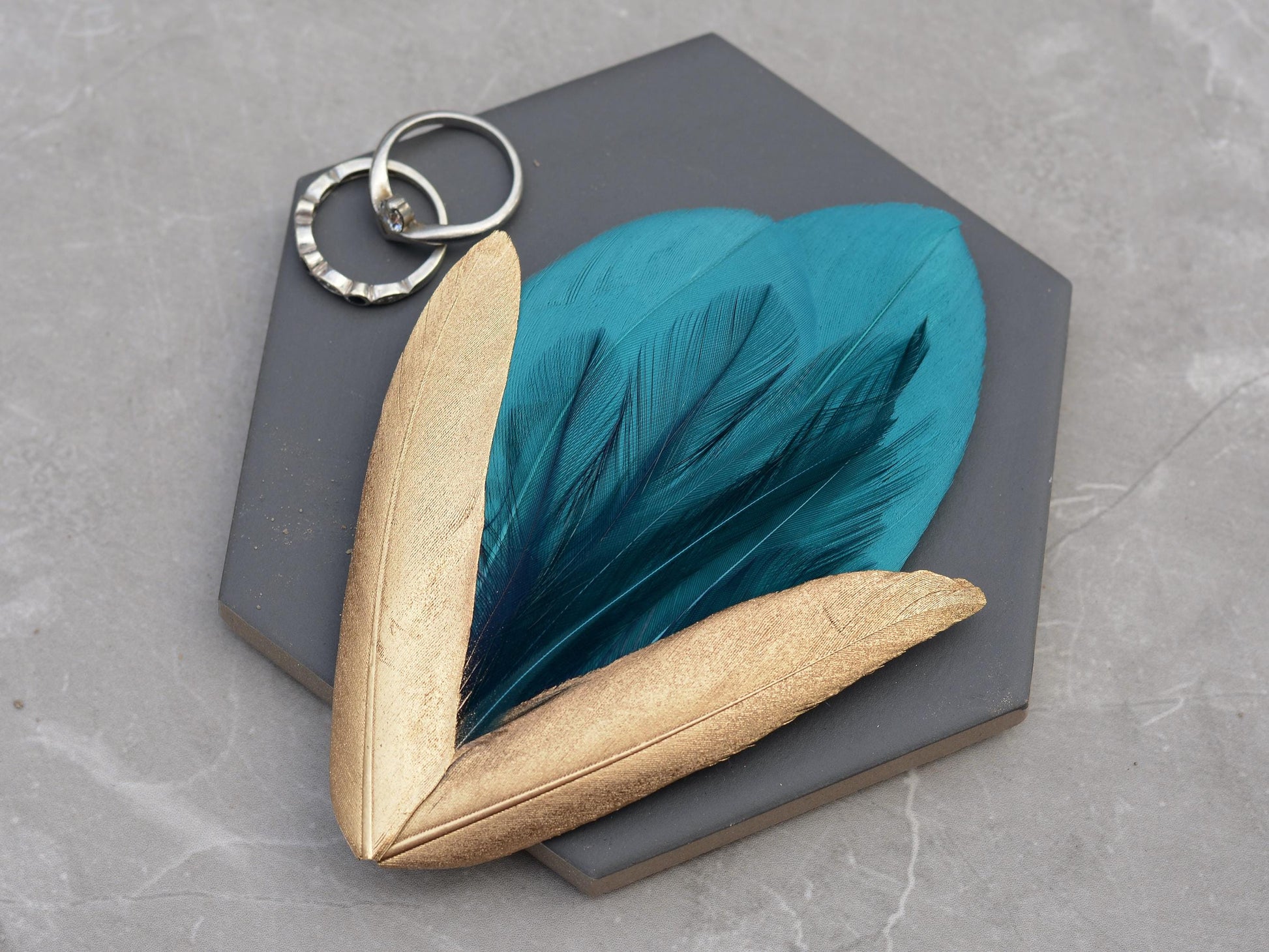 Feather Hair Clip in Teal Green and Gold | Feather Fascinator | Feather Headpiece | Bridal Hair Clip | Bridal Headpiece | Bridesmaids