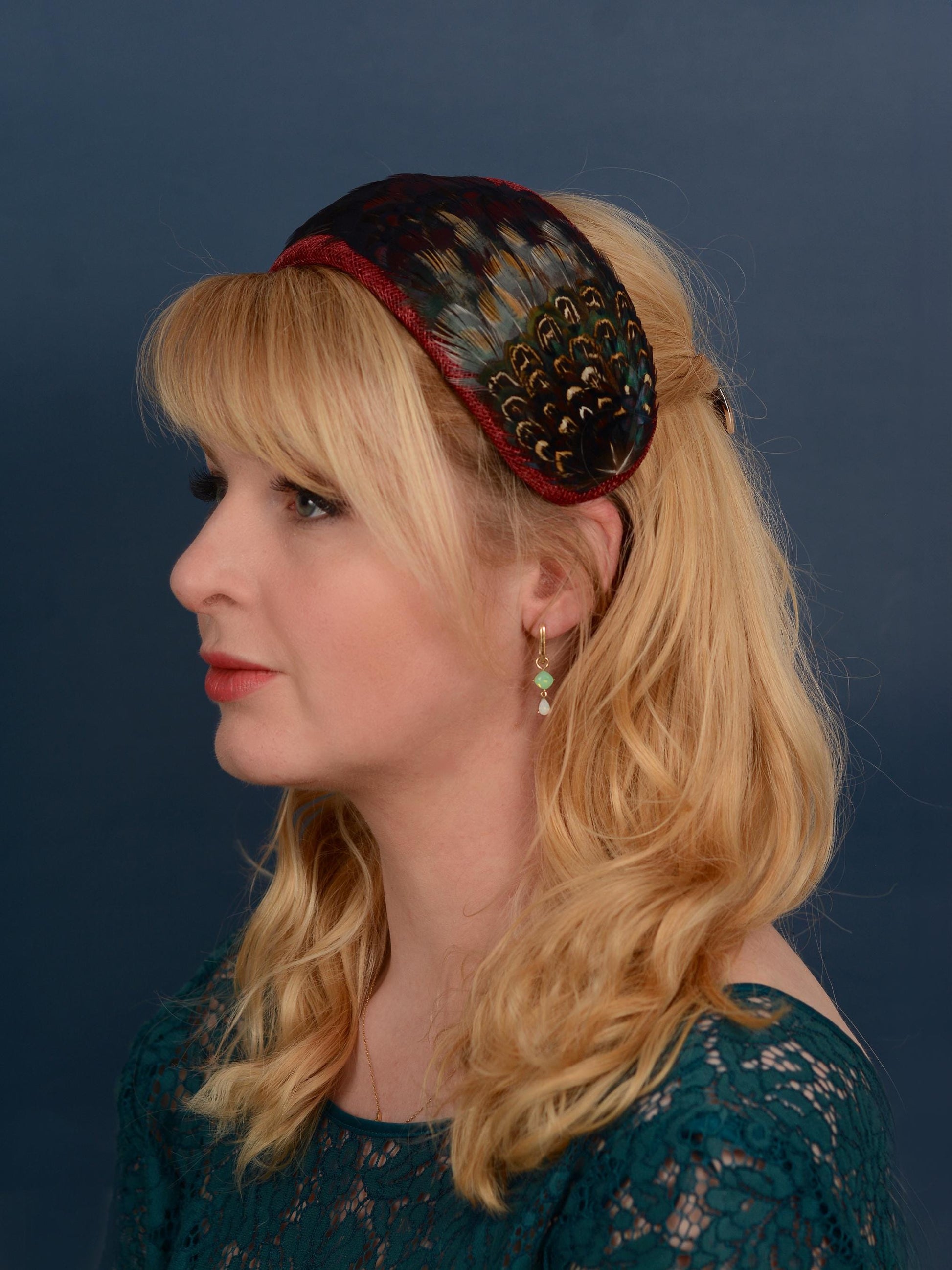 Burgundy and Pheasant Feather Bandeau Headband Fascinator | Pheasant Feather Hat | Wedding Fascinator