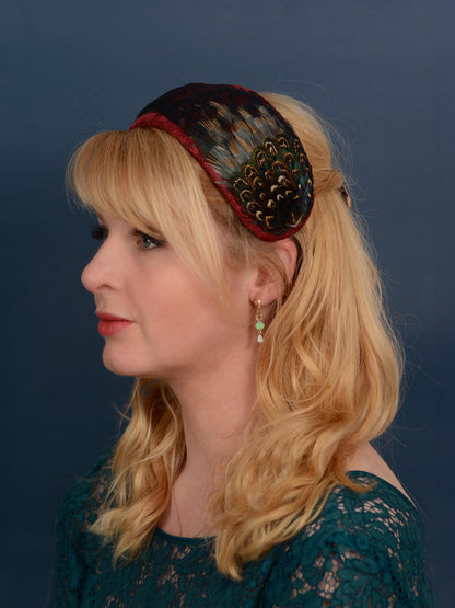 Burgundy and Pheasant Feather Bandeau Headband Fascinator | Pheasant Feather Hat | Wedding Fascinator