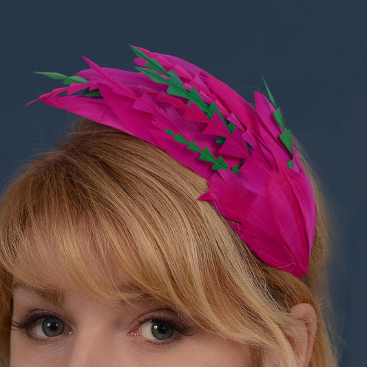 Pink and Green Feather Fascinator Headband No.005 | Pink Feather Headband | Pink Feather Headpiece